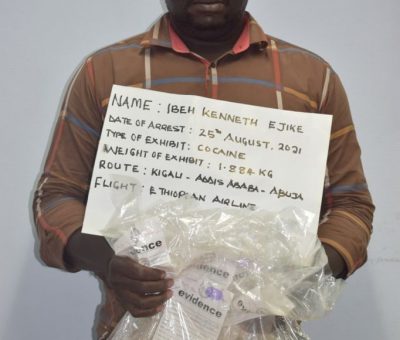 NDLEA Arrests Kingpin With Ingested 87 Wraps Of Cocaine, Seizes 400.37kg Illicit Drugs