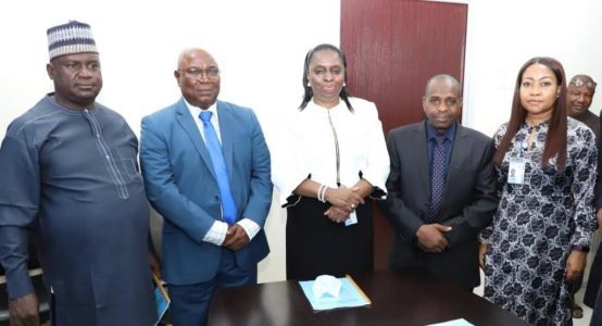 L-R: Deputy Director, Human Resources, Nigerian Maritime Administration and Safety Agency (NIMASA), Hamisu Gambo; Treasu rer, Staff Joint Consultative Forum (SJCF), Mr. Oladele Fawole; Director, Admin and Human Resources NIMASA, Mrs. Ronke Thomas; Chairman SJCF, Mr. Abdullahi Yelwa and Vice Chairman SJCF, Mrs. Shielibe Abe, during the inauguration of the forum at the NIMASA headquarters in Lagos, recently.