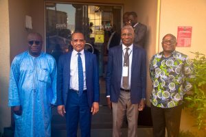 Pix 1: L-R: Professor Kwesi Aning of the Kofi Annan International Peacekeeping Training Centre (KAIPTC); Director General of Nigerian Maritime Administration and Safety Agency (NIMASA), Dr. Bashir Jamoh; Mr. Barthelemy Gbaka Blede from Cote D’Ivoire; and Air Commodore George Arko-Dadzie of KAIPTC, during the Third Technical Rotating Meeting of the project on “enhancing regional research, convening of stakeholders and capacity development in the Gulf of Guinea” implemented by KAIPTC in Accra, and the Government of Demark, in Lagos recently.