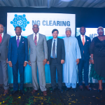 L – R shows Mr. Haruna Jalo-Waziri, Chief Executive Officer, Central Securities Clearing System (CSCS) Plc; Mr. Oscar N. Onyema, OON, Chairman, NG Clearing Limited; Otunba Abimbola Ogunbanjo, Group Chairman, Nigerian Exchange Group Plc; Mr. Tapas Das, Managing Director/CEO, NG Clearing; Honourable Babangida Ibrahim, Chairman, House Committee on Capital Market; Mr. Temi Popoola CFA, Chief Executive Officer, Nigerian Exchange Limited and Ms. Tinuade Awe, Chief Executive Officer, NGX Regulation Limited at the launch of NG Clearing Limited, the first Central Counterparty (CCP) in West Africa today December 9, 2021 in Lagos.