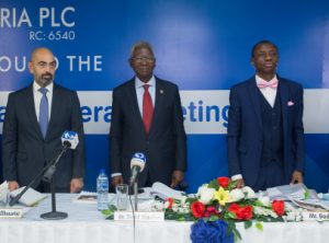 L – R: Managing Director / Chief Executive Officer, Nestlé Nigeria, Mr. Wassim El-Husseini, Chairman Nestlé Nigeria, Mr. David Ifezulike and Company Secretary Mr. Bode Ayeku at the company’s head office in Lagos during the AGM.