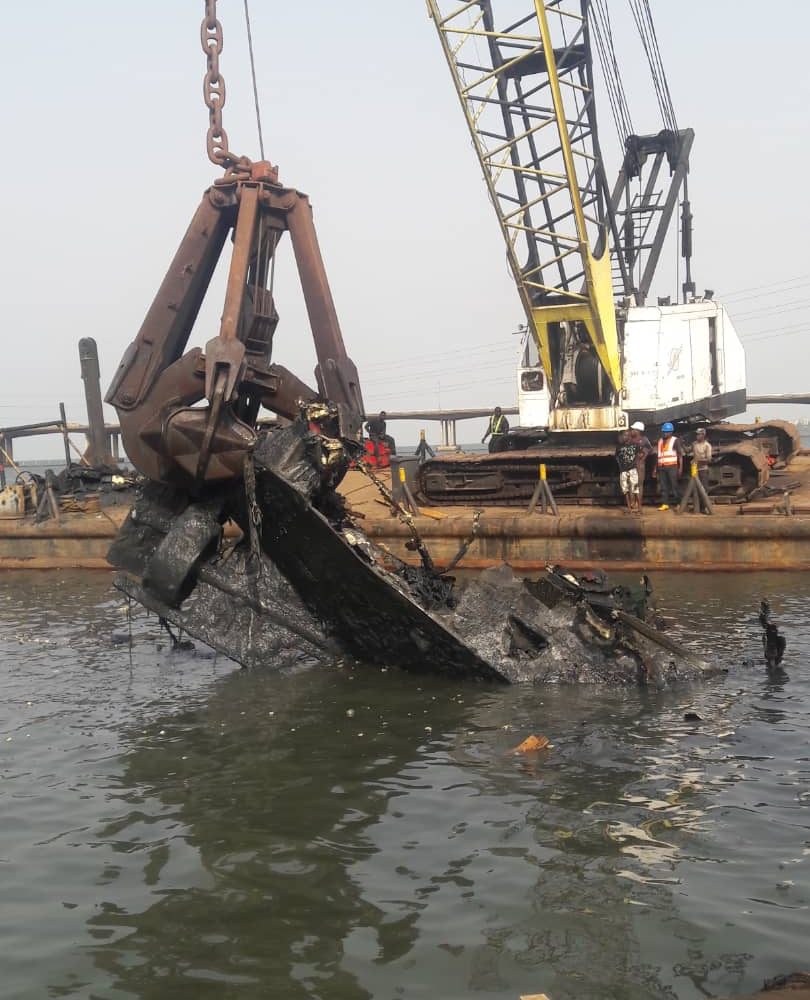 Wrecks removed along the Badagry creek during the ongoing wreck removal exercise by the Nigerian Maritime Administration and Safety Agency (NIMASA)