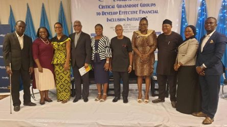 L - R. Mr Oluwatoyin Isaac, CCD, Mrs Freda Ruth Bruce - Bennet, Director, NCC, Maureen Chigbo, GOCOP President, Mr Ogie Eboigbe Chairman, Contemporary Architecture Limited, Yemisi Izuora , Editor, Oriental News, Dr Uju Ogubunka, Chairman Bank Customers Association of Nigeria and Conference Chairman, Mrs Adeola Ekine, Chairperson NAWOJ Lagos State Chapter, Mr Rasaaq Salami, Deputy Director/ Head Corporate Communications/ Market Development of NAICOM, Mrs Sa'adatu Faruk, Head Financial Inclusion Division/Market Development Department SEC, Mr Rotimi Olubi, MD/CEO ARM Securities and the Conference Guest Speaker, at the Inaugural Conference on Financial Inclusion organized by Oriental News Nigeria Online in Lagos.