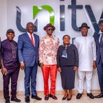 L-R: Odigie William Otaigboria Innocent, Zonal Head, Port Harcourt Region; Hon. Daniel Igali, Commissioner of Sports, Bayelsa State; Mr. Ebenezer Kolawale, Executive Director, Finance & Operations, Unity Bank; His Excellency, Lawrence Ehrujakpo, Deputy Governor of Bayelsa State; Mrs. Tomi Somefun, MD/CEO, Unity Bank Plc; Hon. Tari Porri, Chairman, House of Representatives Committee on Sports and Mr. Sunny Bakwunye, Divisional Head, Treasury, Unity Bank Plc at Unity Bank Headquarter in Lagos.