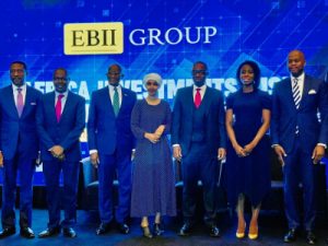L – R: Group Managing Director/CEO, Nigerian Exchange Group Plc; Mr. Oscar N. Onyema, OON, Chief Executive Officer, Ecobank, Mr. Ade Ayeyemi,; His Excellence, Dr. Mahamudu Bawumia, Vice President of the Republic of Ghana; Rep Illan Abdullahi Omar, Member of the United States House of Representatives; Mr. Ebenezer Onyeagwu, Group Managing Director/CEO, Zenith Bank Plc; Adjoa Adjes Twum, Chief Executive Officer and Founder, EBII Group and H.E Wamkele Mene, Secretary General, African Continental Free Trade Area (AFCTA) Secretariat, during the Africa Investments, Risk and Compliance Summit organized to provide investment solutions to risks associated with the African continent in London July 5, 2022.