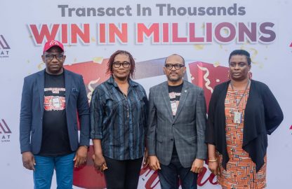 L-R: Mr. Olukayode Adebayo, RCH Ikeja 1 Zone, Wema Bank Plc; Mrs. Susan Onwuka, Representative of FCCPC; Mr. Dotun Ifebogun, Divisional Head, Retail and SME Business, Wema Bank Plc; and Ini Ibok, Representative of National Lottery Regulatory Commission at the Wema Bank 5for5 Promo draws in Lagos.