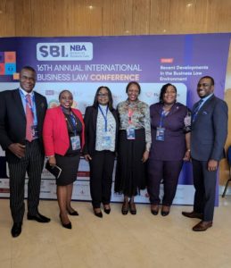  L – R: shows Mike Chukwu, Group Managing Director/Chief Executive Officer, Spring Bank; Ayoyinka Olajide-Awosedo, Aarndale Solicitors & Vice Chair, 2022 Conference Planning Committee; Adebisi Adeyemi, Managing Director/CEO, DCSL Corporate Services Limited; Adeolu Idowu, Head, Governance, Risk & Compliance Practice (GRC), Aluko & Oyebode; Jeroen Ouwehand, Partner, Clifford Chance; Evelyn Mbula Nzuki, Managing Partner, NN Legal; Ayuli Jemide, Chairman, NBA-SBL, Lead Partner, Detail Solicitors; Rukaiya El-Rufai, PWC Nigeria's Lead on Sustainability & Climate Change Services & Public Sector Risk Assurance; Tinuade Awe, Chief Executive Officer, Nigerian Exchange Regulation Limited (NGXRegCo); Ozofu Ogiemudia, Partner, Udo Udoma & Belo-Osagie and Bukola Bankole, Partner The New Place, during the NBA-SBL 16th Annual International Business Law Conference, at Transcorp Hilton, Abuja.