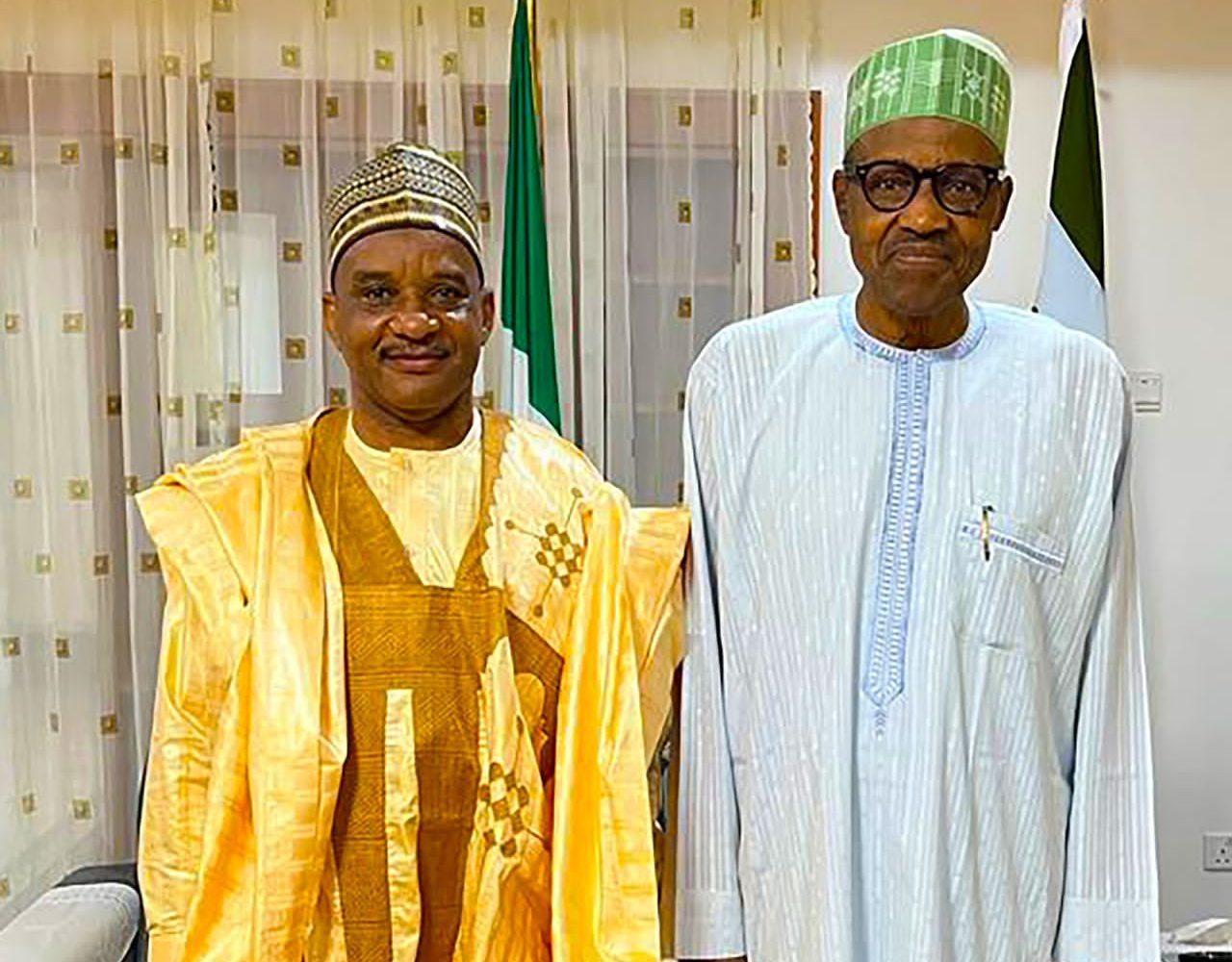 President, Federal Republic of Nigeria, President Muhammadu Buhari, GCFR in a photograph with the Director General, Nigerian Maritime Administration and Safety Agency (NIMASA), Dr. Bashir Jamoh when the latter paid a Sallah visit to the President in Daura, Katsina State.