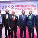 R – L : Group Managing Director/CEO, Zenith Bank Plc, Mr. Ebenezer Onyeagwu; Central Bank of Nigeria (CBN) Governor, Mr. Godwin Emefiele; President & Chief Executive of Dangote Group, Alhaji Aliko Dangote; Founder and Chairman of Zenith Bank, Mr. Jim Ovia; former Chief Executive/Executive Director of the Nigerian Export Promotion Council (NEPC), Mr. Olusegun Awolowo; and Managing Director/CEO, Bank of Industry, Mr. Olukayode Pitan at the 2022 Zenith Bank International Trade Seminar held at the Civic Centre Lagos.