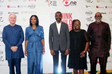 L-R: United Nations Resident Coordinator, Dr. Matthias Schmale; Vice President, Public Affairs Communication & Sustainability, The Coca-Cola Company, Africa, Ms. Patricia Obazuwa; MD/CEO Sterling Bank Plc, Mr. Abubakar Suleiman; CEO of Sterling One Foundation, Mrs. Olapeju Ibekwe and Vice President and Head, Corporate and Government Relations, Olam at the premier edition of Africa Social Impact Summit held in Abuja