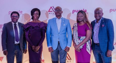 L-R: Chief Finance Officer, Wema Bank Plc, Mr. Tunde Mabawonku; Head, Training and Development, Wema Bank Plc, Oluwaferanmi Owolabi;; Managing Director/CEO, Wema Bank Plc, Mr. Ademola Adebise; Chief Human Resources Officer, Wema Bank, Mrs Lolade Ogungbenro; and the Executive Director, Lagos Directorate, Wema Bank Plc, Mr. Wole Ajimisinmi; at the Launch of the Weme Purple Academy Leadership school in Lagos