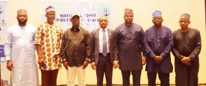 L-R: Mallam Baba Musa, Nigerian Shippers’ Council; Engr Bob Yousuo, Nigerian Merchant Navy; Comrade Adeyanju Adewale, President general Maritime Workers Union of Nigeria; Dr Bashir Jamoh, Director General, Nigerian Maritime Administration and Safety Agency, NIMASA; Executive Director, Maritime Labour and Cabotage Services NIMASA, Rt. Hon. Victor Ochei; Mr Ayo Ohiwereh ,Agreement Maritime Operation and Head, Maritime Labour Services NIMASA, Aliyu Lawan during the inauguration of the Tripartite National Joint Industrial Council (NJIC) meeting for the review of minimum standards for Nigerian Seafarers held in Lagos.