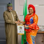 The Honourable Minister of Women Affairs and Social Development, Dame Pauline Tallen on a courtesy visit to the Honourable Minister of Transportation, Mu'azu Jaji Sambo at the Federal Ministry of Transportation headquarters complex, Abuja.