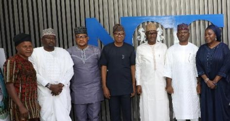 L-R: Tunji Jimoh, Head, Administration, Nigerian Communications Commission (NCC); Bashir Bello, Head, Government Relations, NCC; JohnMichaels Mbanefo, Head, Media and Publicity, National Commission for Persons with Disabilities (NCPWD); Soji Adewale, Director, Planning, Research and Statistics, NCPWD; Usman Malah, Director, Human Capital and Administration, NCC; James Lalu, Executive Secretary, NCPWD and Hafsat Lawal, Head, Human Capital, NCC, during a courtesy visit by the NCPWD management to NCC in Abuja recently.