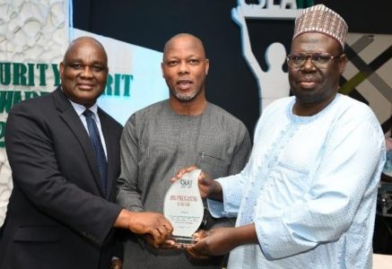 L-R: Director, Public Affairs, Nigerian Communications Commission (NCC), Mr. Reuben Mouka; Chief Operating Officer, Halogen Group, Dr. Wale Adeagbo and Director, New Media and Information Security, NCC, Dr. Alhassan Haru during the presentation of the 2022 Cybersecurity Award for Best Public Sector Organisation to NCC at the maiden Cybersecurity Merit Awards 2022 organised by Cybersecurity Experts Association of Nigerian in Lagos at the weekend.