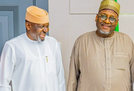 R - L former Governor of Bauchi State, H.E. Alh. Ahmad Adamu Mu’azu, CON, Honourable Minister of Transportation, Mu'azu Jaji Sambo at the Federal Ministry of Transportation Headquarters Complex, Abuja.