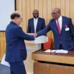 LR: Kitack Lim, Secretary General of IMO; William Azuh, IMO Head of Africa Section for Maritime Development and Technical Cooperation and Dr Paul Adalikwu, MOWCA Secretary General at the Joint Action Plan signing at IMO Headquarters in London on Thursday.