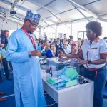 Hon. Minister of Communications & Digital Economy, Prof. Isa Ali Ibrahim Pantami, casting his vote at the ongoing ITU Plenipotentiary Conference 2022 in Bucharest, Romania on Monday.