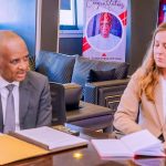 Director General, Nigerian Maritime Administration and Safety Agency (NIMASA) Dr. Bashir Jamoh, OFR in a meeting with a delegate from Denmark. During a bilateral meeting on strengthening Nigeria-Denmark Cooperation on maritime security and Blue Economy.