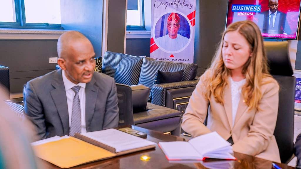 Director General, Nigerian Maritime Administration and Safety Agency (NIMASA) Dr. Bashir Jamoh, OFR in a meeting with a delegate from Denmark. During a bilateral meeting on strengthening Nigeria-Denmark Cooperation on maritime security and Blue Economy.