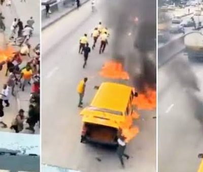 Lagos Commercial Bus Driver Sets Self, LASTMA Officers, Vehicle Ablaze