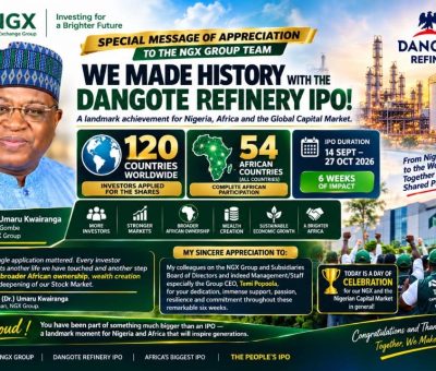 Dangote Refinery IPO Closes, Attracts Investors from 120 Countries – NGX Chairman